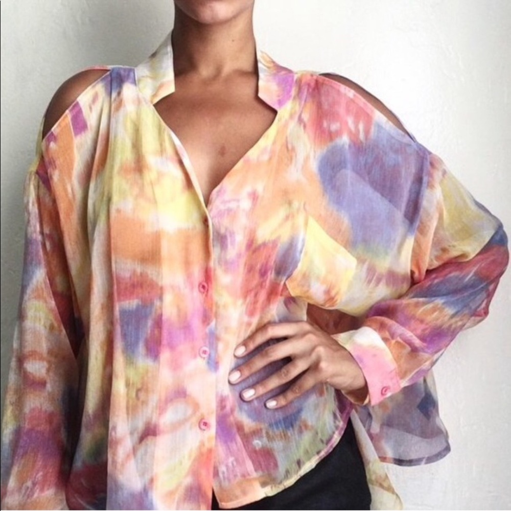 Unif Watercolor Cold Shoulder Blouse